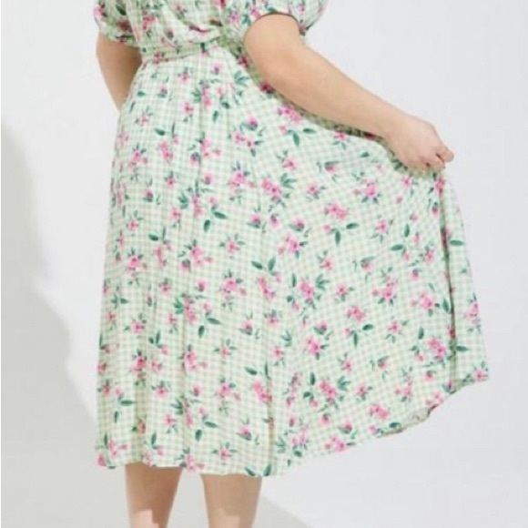 NWT TORRID Retro Chic Midi Green Plaid & Floral Dress - Picture 5 of 11
